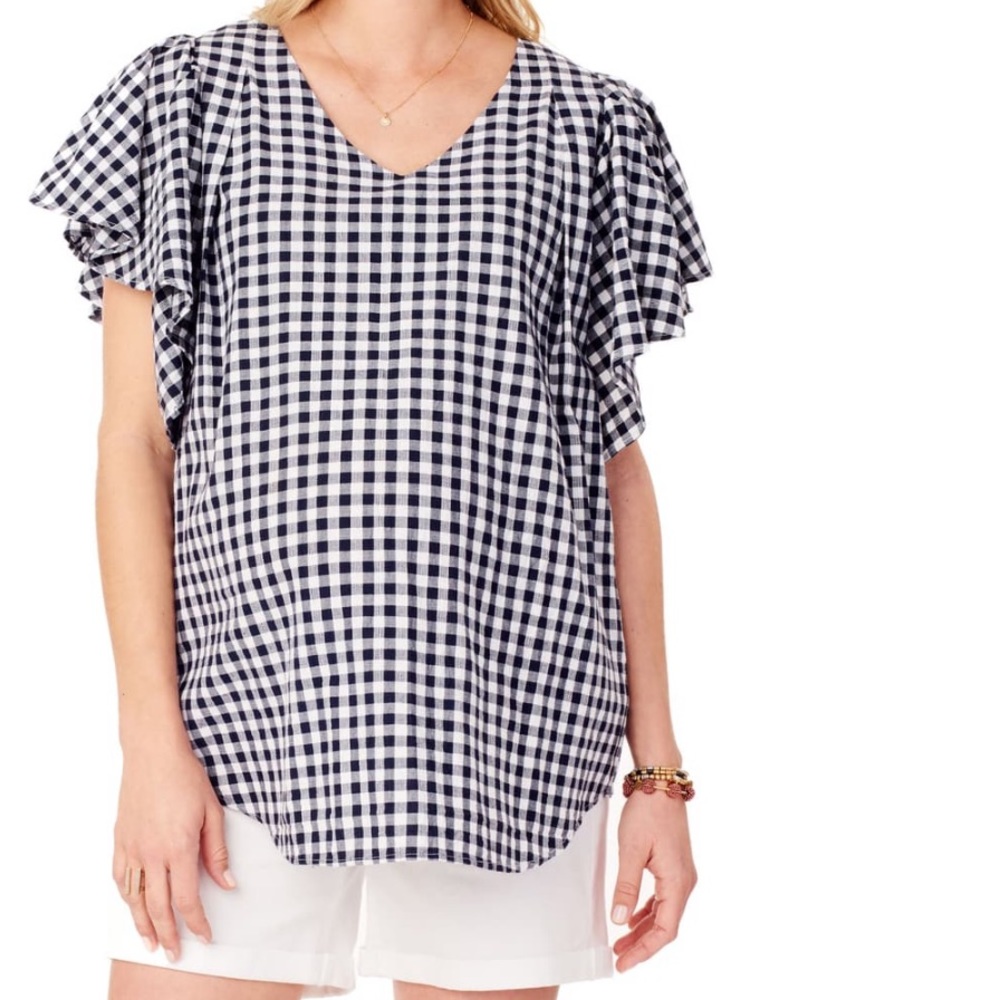 Ingrid and Isabel Gingham Navy and White Top S